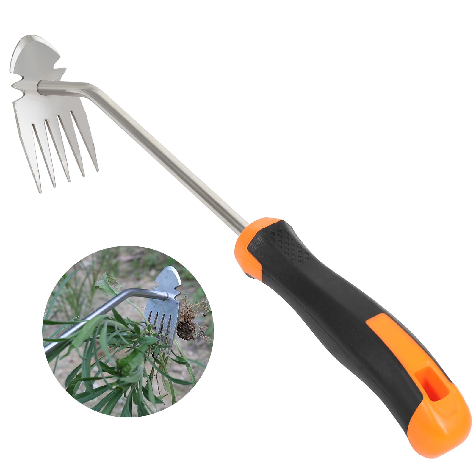 4-Tooth Hand Weeder Tool with Handle for Garden Use