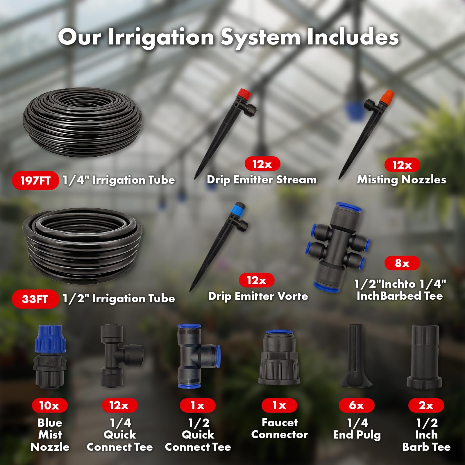 230FT Quick-Connect Drip Irrigation Kit for Garden & Greenhouse Watering