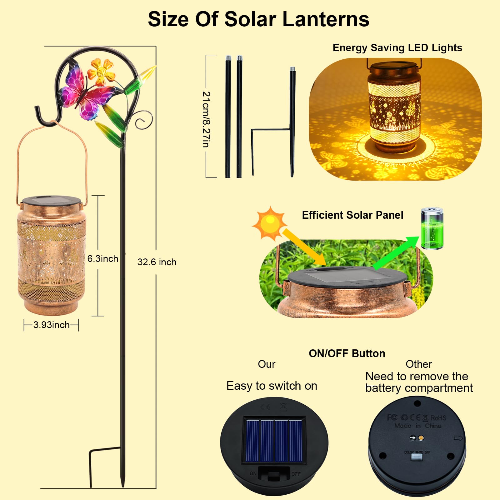 Waterproof Solar Garden Lanterns with Hanging Hooks