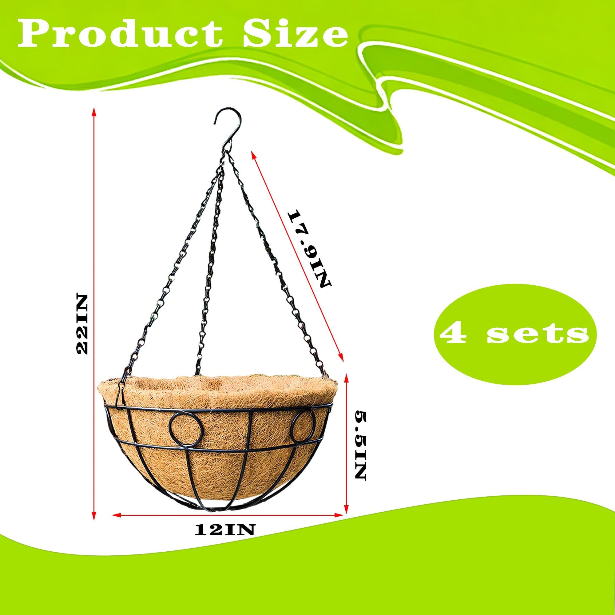 4-Pack Wire Hanging Planters with Coco Coir Liners