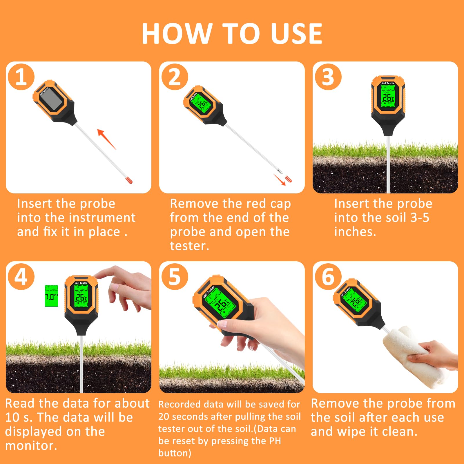 4-in-1 Digital Soil Moisture & pH Meter with LCD Display