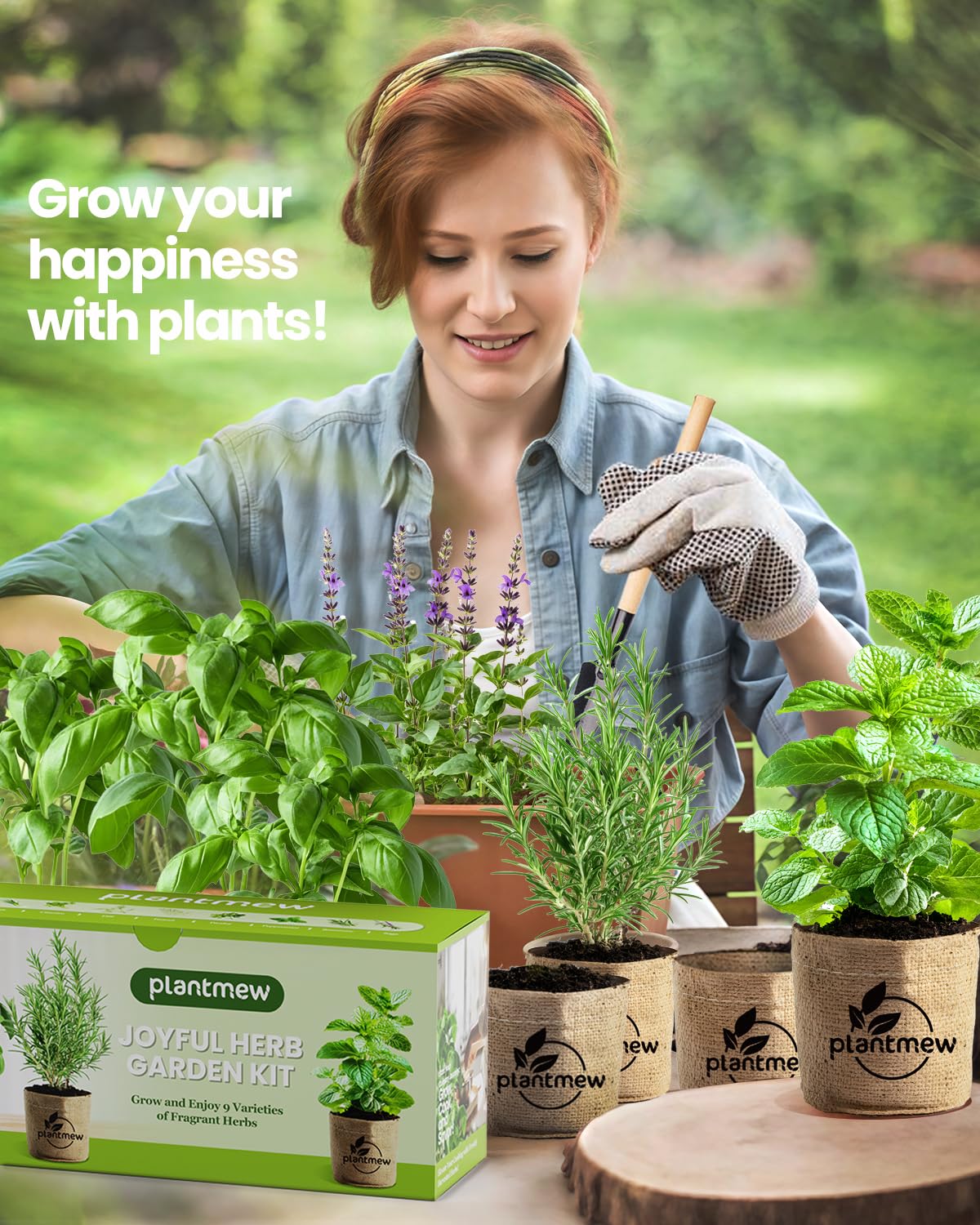 9-Herb Indoor Garden Starter Kit with Pots, Soil & Tools
