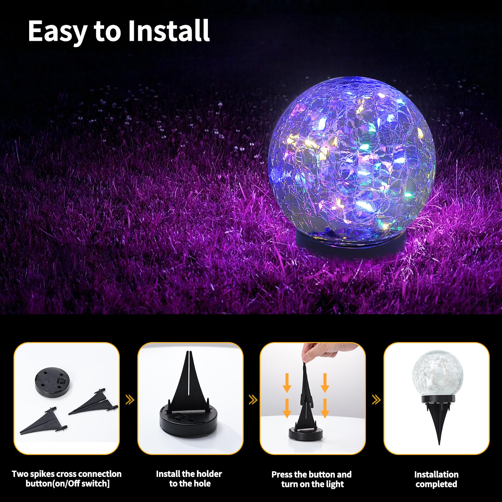 JKIMK Solar Globe Lights Outdoor Waterproof
