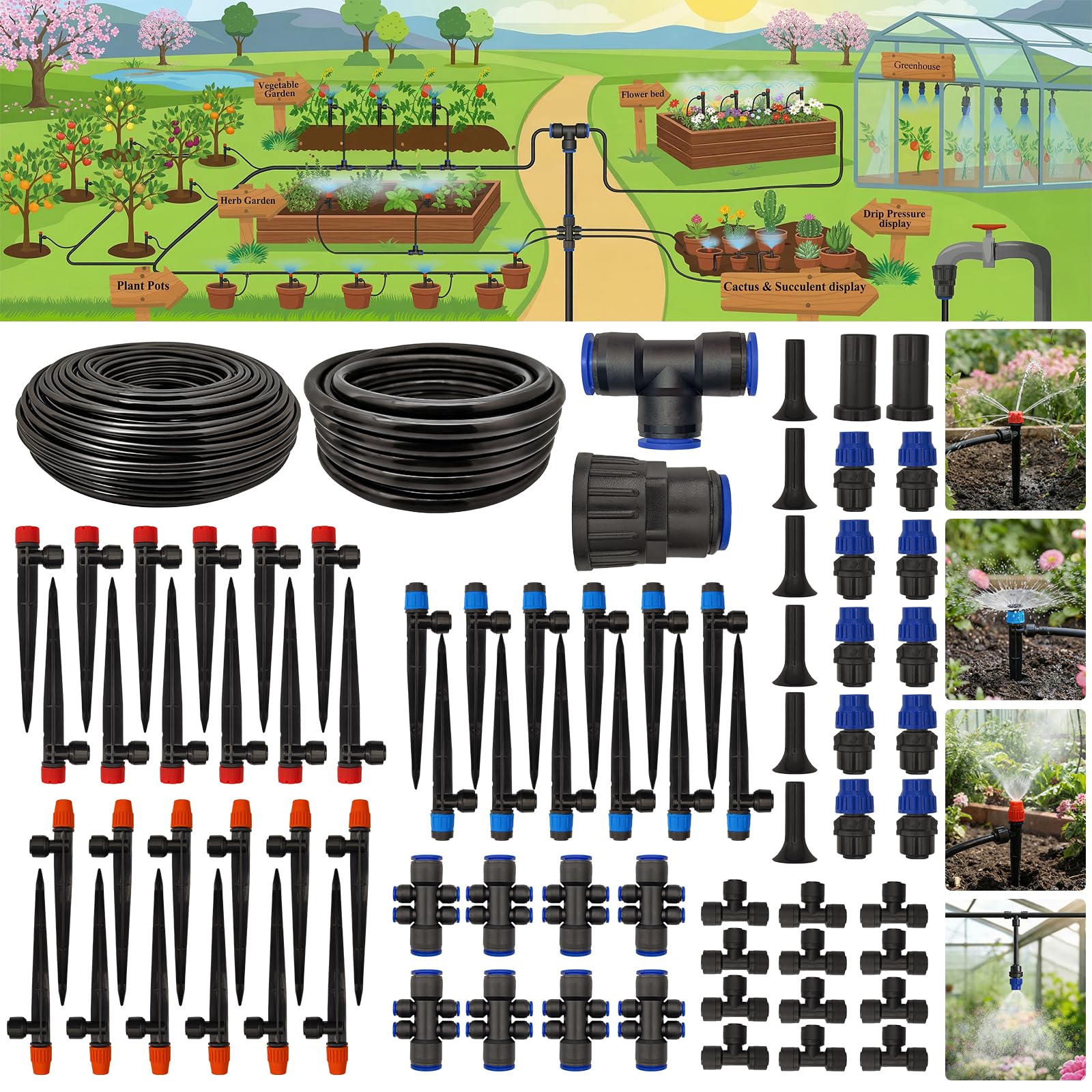 230FT Quick-Connect Drip Irrigation Kit for Garden & Greenhouse Watering