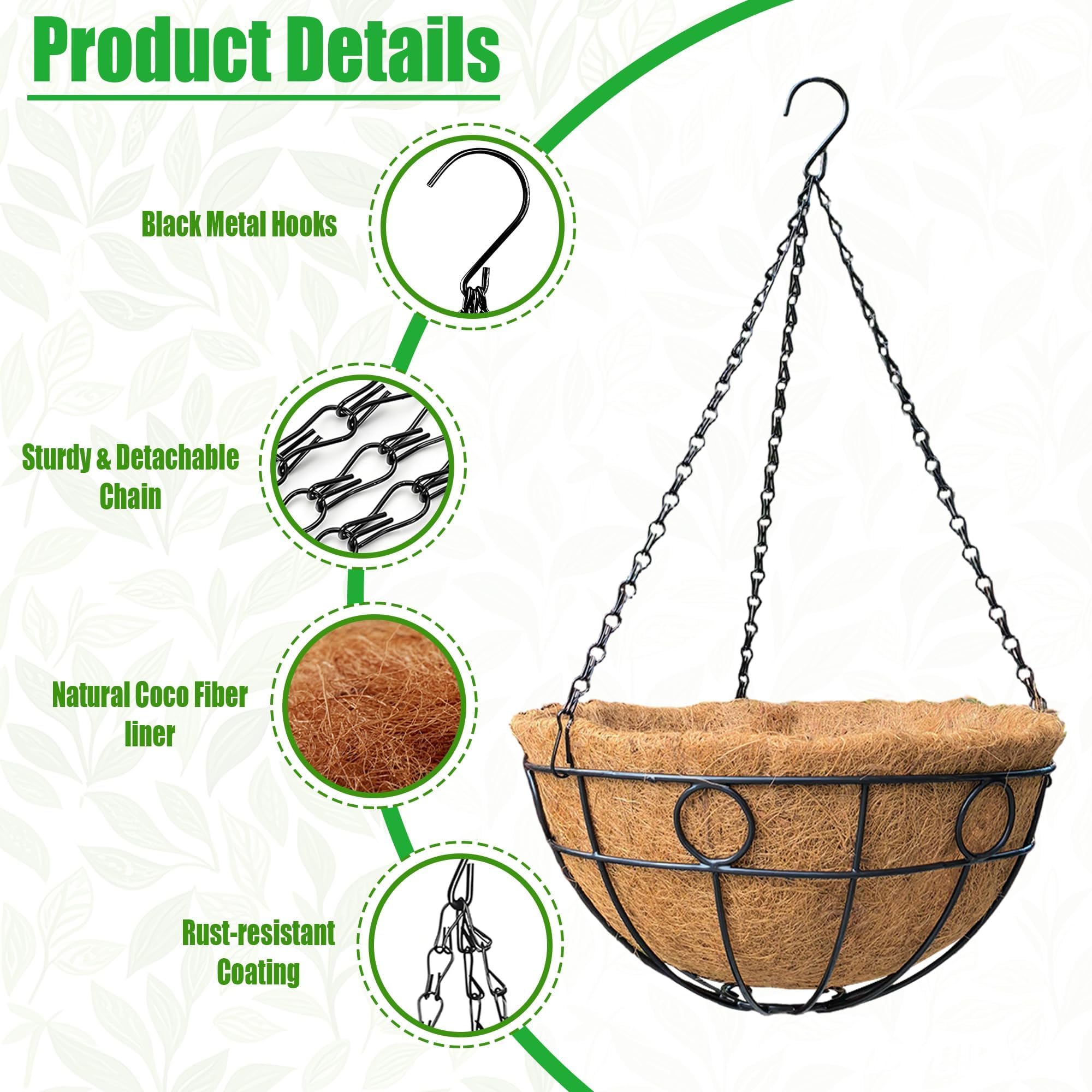 4-Pack Metal Hanging Planters with Coconut Liners