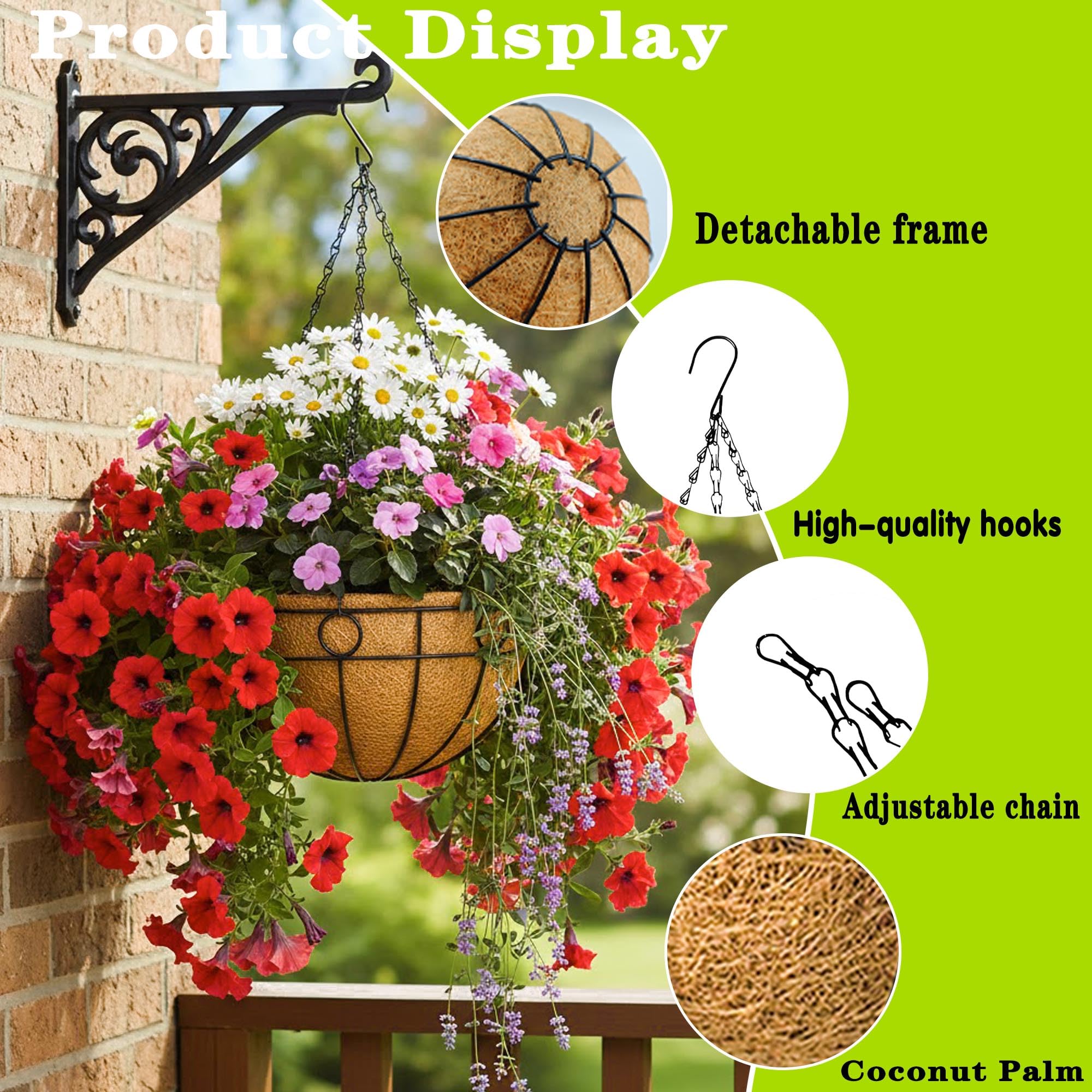 4-Pack Wire Hanging Planters with Coco Coir Liners