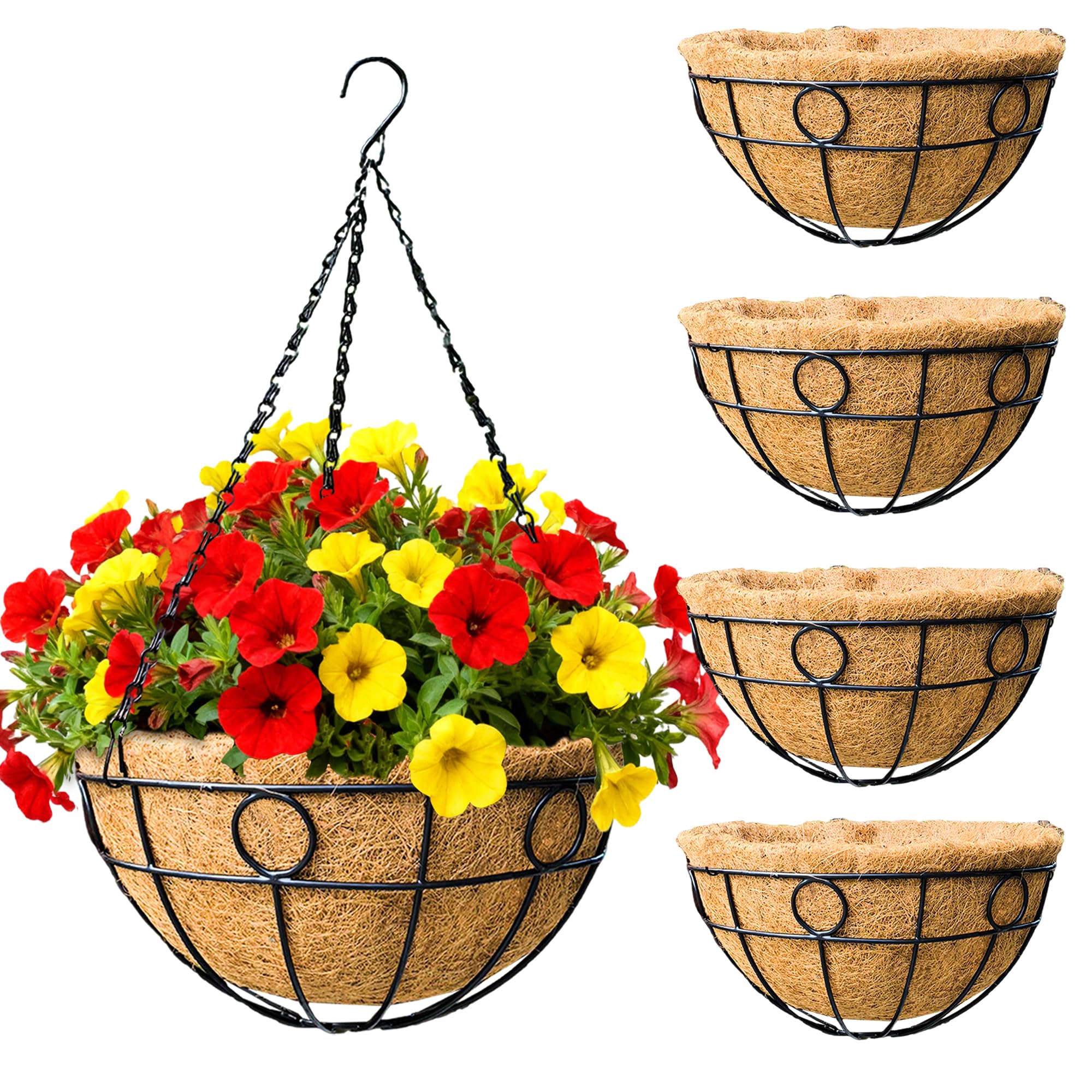 4-Pack Wire Hanging Planters with Coco Coir Liners