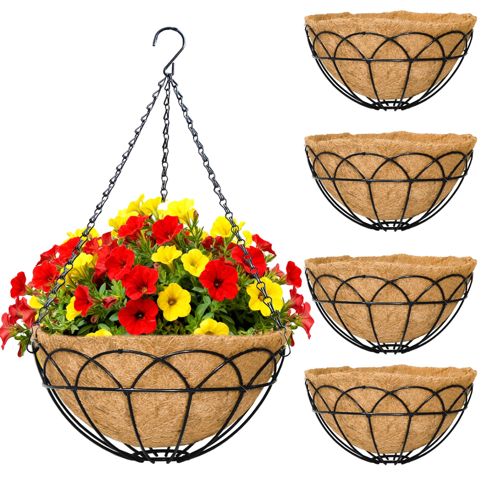 4-Pack Wire Hanging Planters with Coco Coir Liners
