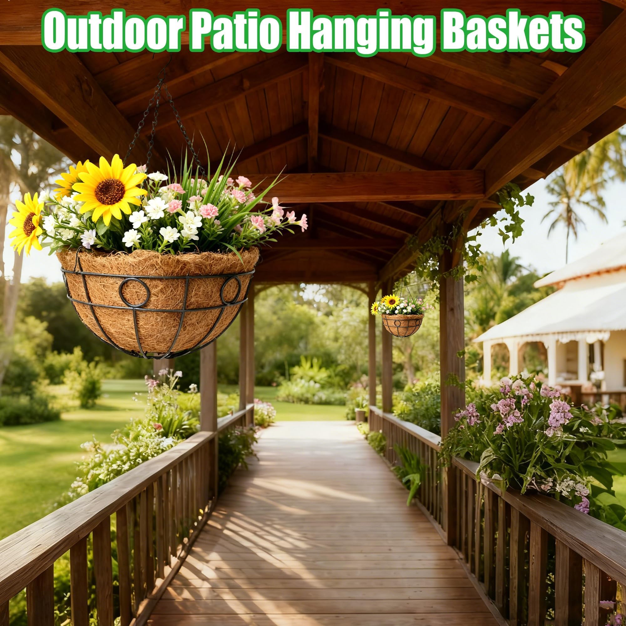 4-Pack Metal Hanging Planters with Coconut Liners