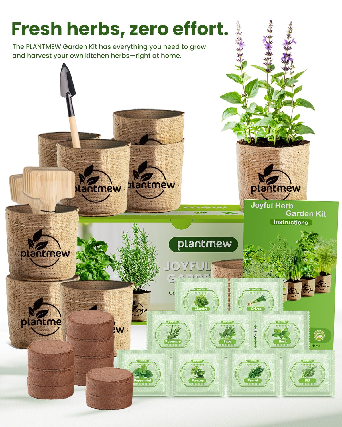 9-Herb Indoor Garden Starter Kit with Pots, Soil & Tools