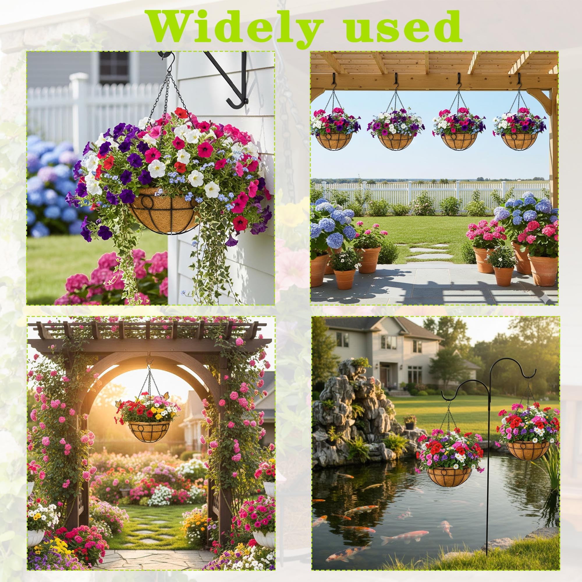 4-Pack Wire Hanging Planters with Coco Coir Liners